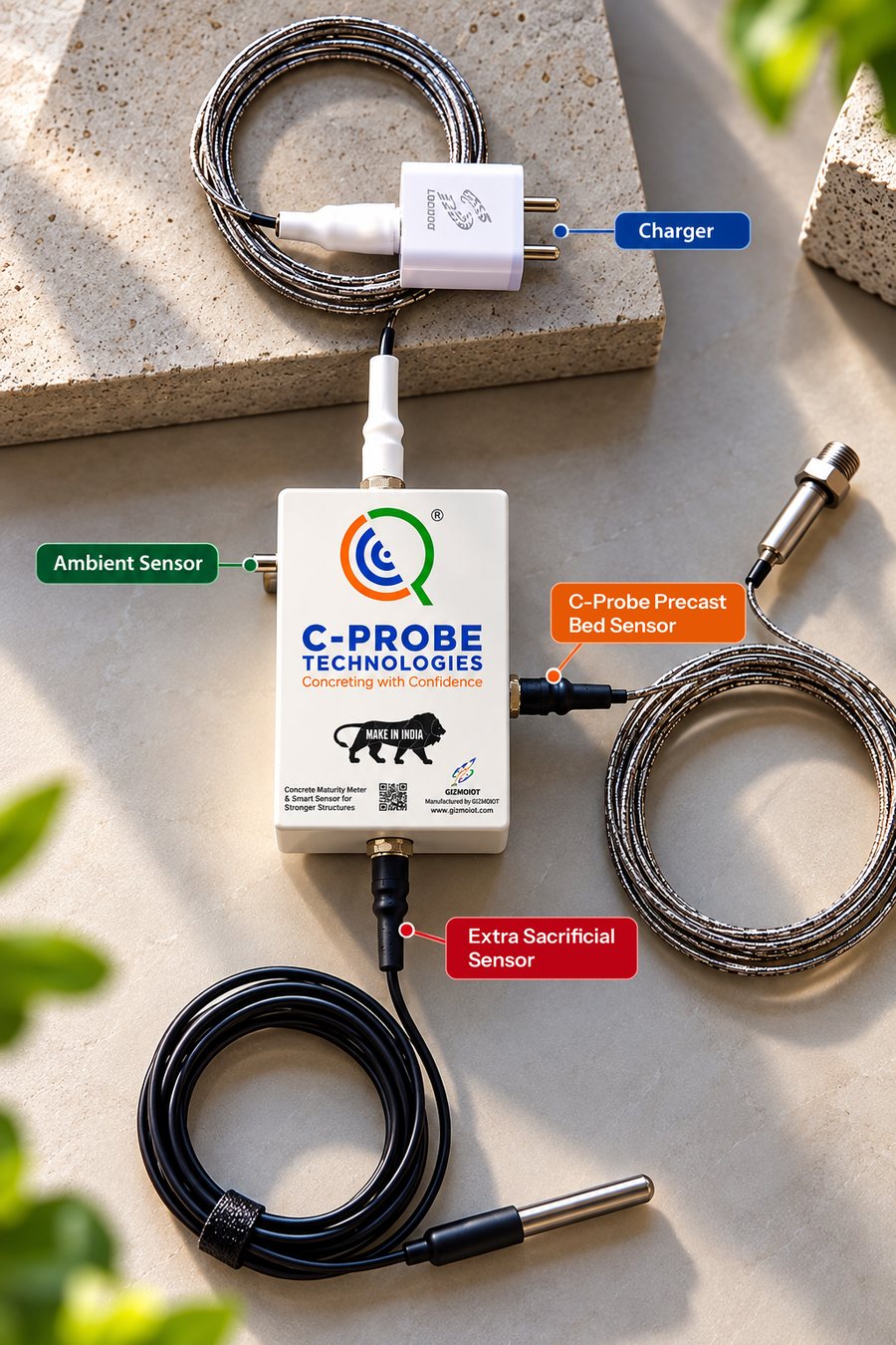 Precast CP-CMMS VC-1.0 with charger, ambient sensor, precast bed sensor and an extra sacrificial sensor